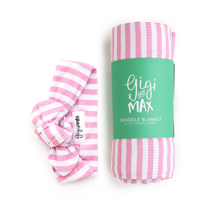 Lana Pink Ribbed SWADDLE - Gigi and Max