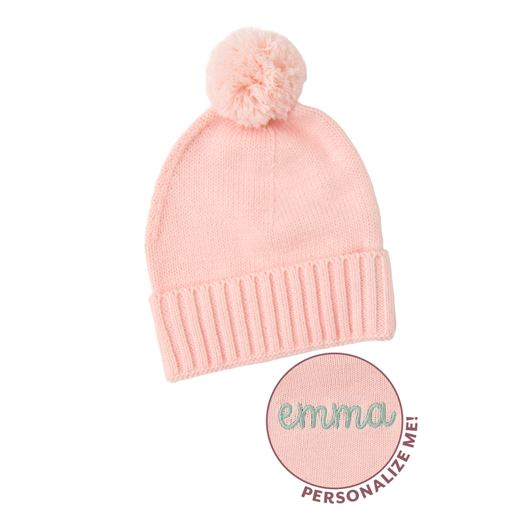 Light Pink KNIT POM BEANIE - Gigi and Max