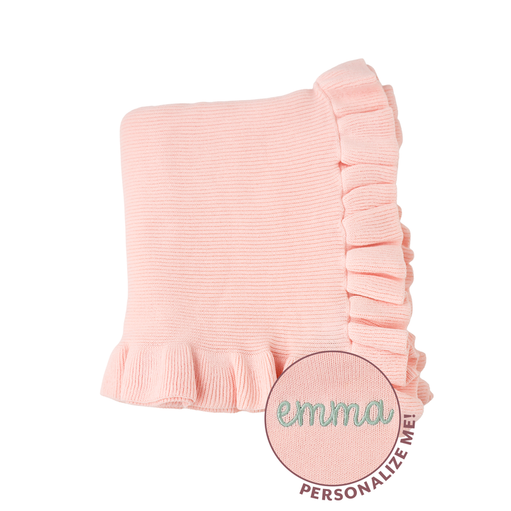 Light Pink KNIT RUFFLE BLANKET - Gigi and Max