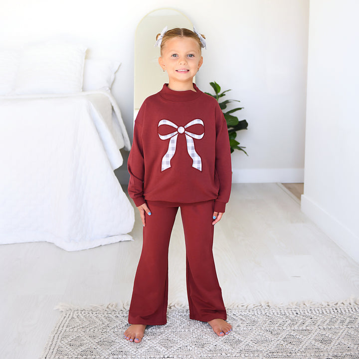 Maroon MOCKNECK FLARE SWEATSUIT