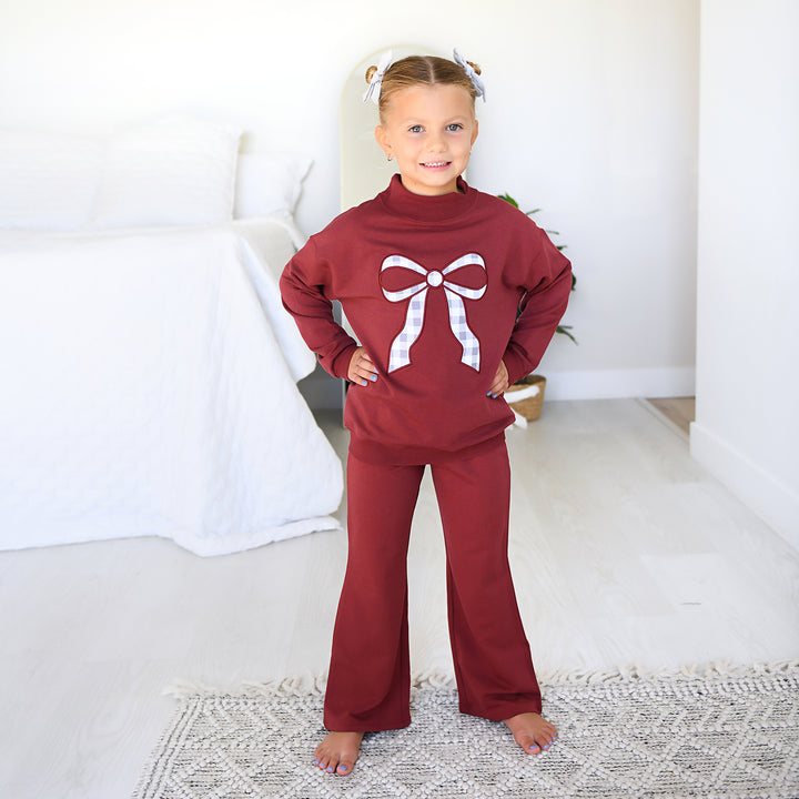 Maroon MOCKNECK FLARE SWEATSUIT