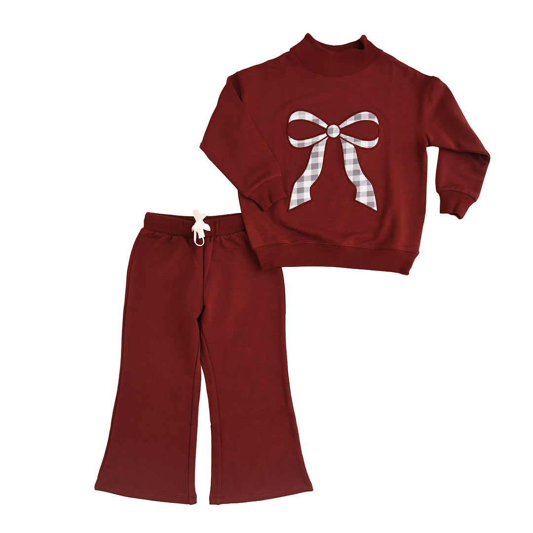 Maroon MOCKNECK FLARE SWEATSUIT - Gigi and Max