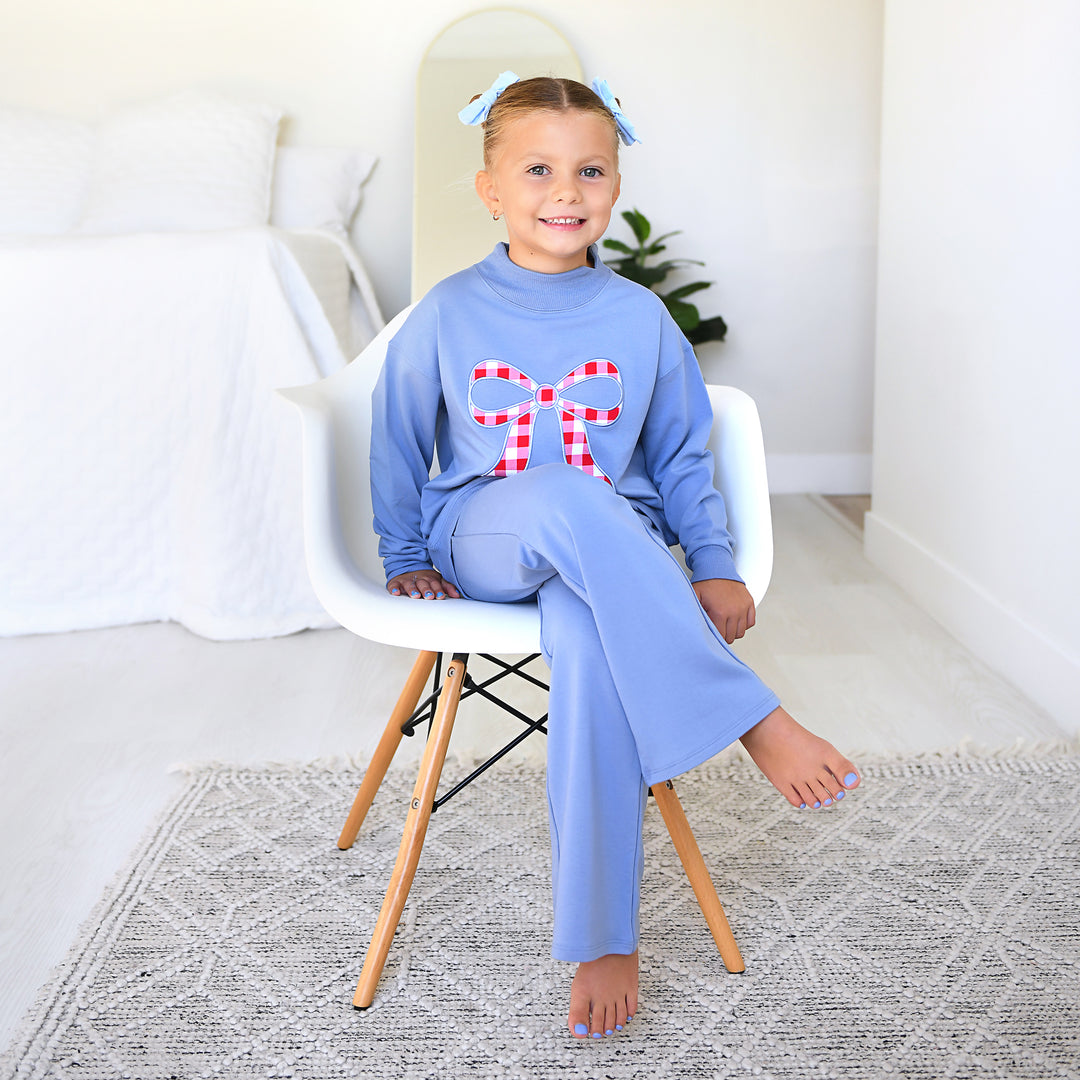 Blue MOCKNECK FLARE SWEATSUIT