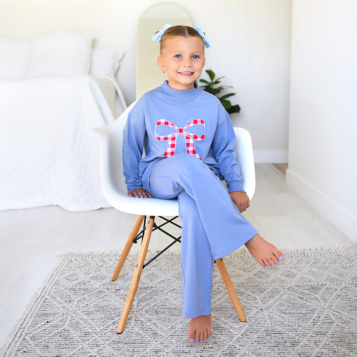 Blue MOCKNECK FLARE SWEATSUIT