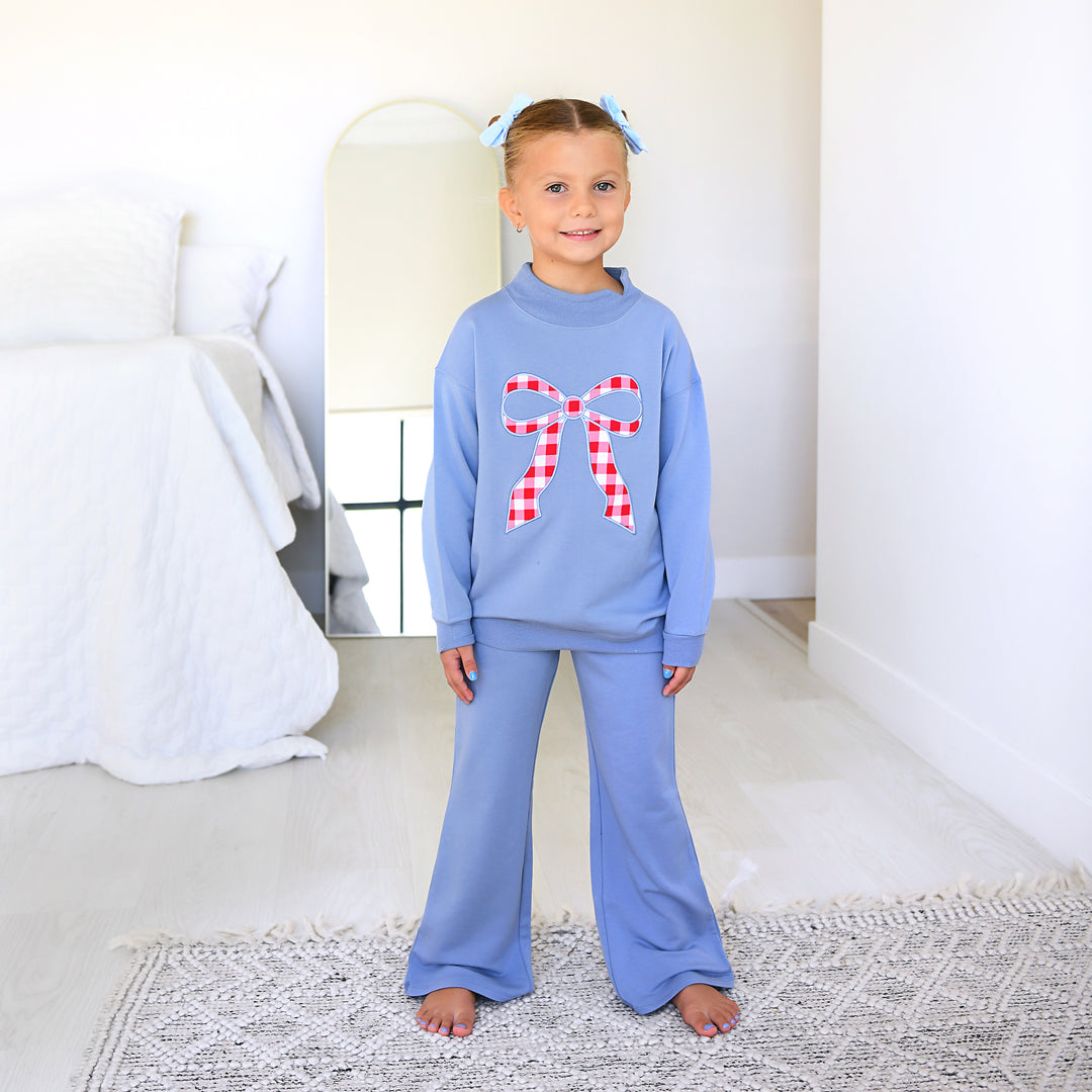 Blue MOCKNECK FLARE SWEATSUIT