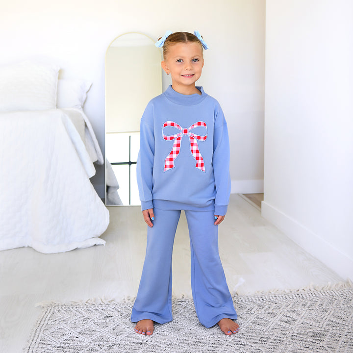 Blue MOCKNECK FLARE SWEATSUIT
