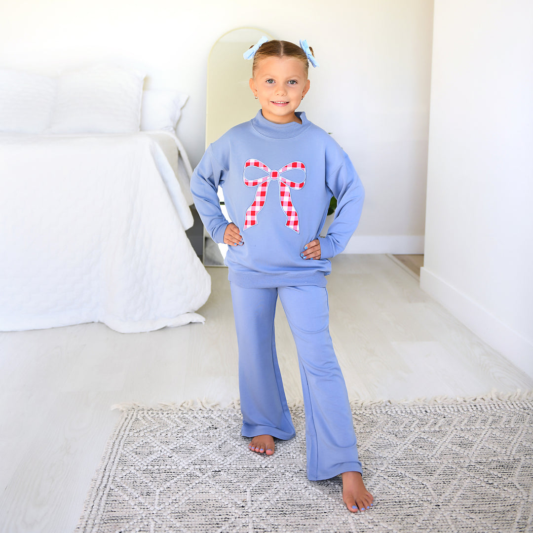 Blue MOCKNECK FLARE SWEATSUIT