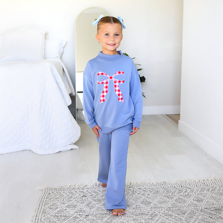 Blue MOCKNECK FLARE SWEATSUIT