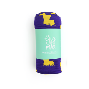 Louisiana Purple & Gold SWADDLE - Gigi and Max