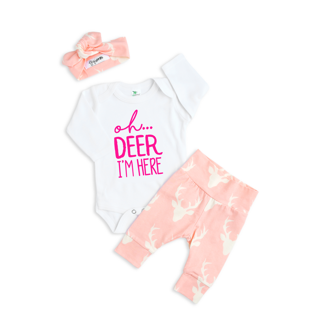 Pink Oh Deer I'm Here Newborn Outfit - Gigi and Max