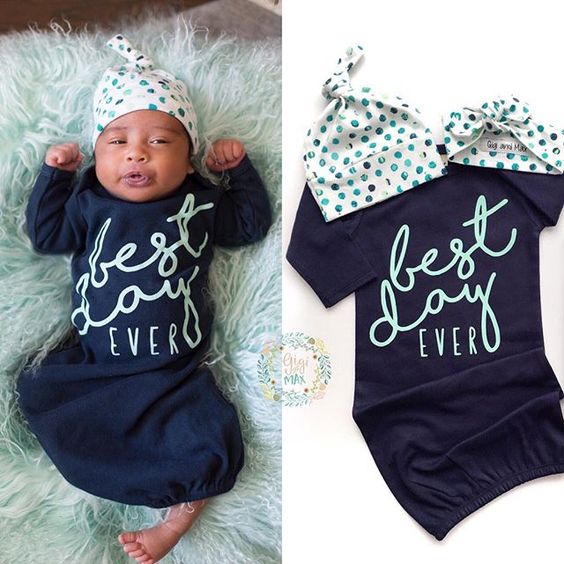 Navy Gown - Mint Best day ever Gender Neutral - Gigi and Max