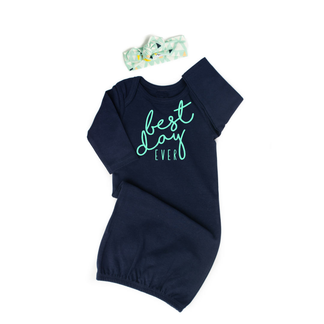 Navy Gown - Mint Best day ever Gender Neutral - Gigi and Max