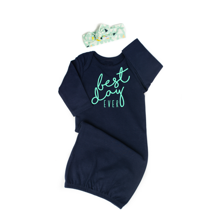 Navy Gown - Mint Best day ever Gender Neutral - Gigi and Max