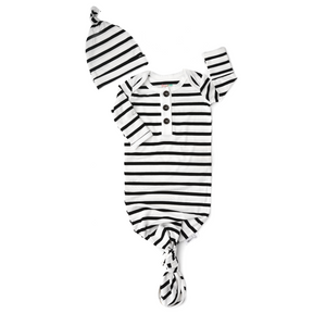 Black and White Stripe Knotted Button Gown - Gigi and Max