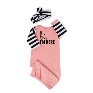 Hi, I'm Here Handmade gown - Pink with black stripes - Gigi and Max