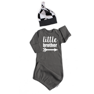 Little Brother Gown - white on gray - Gigi and Max